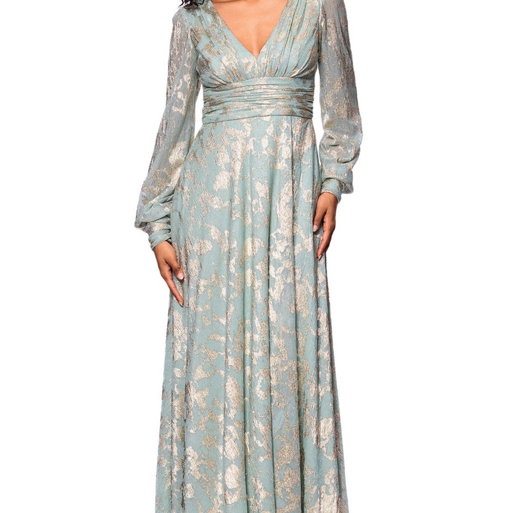 Betsy & Adam Elegant Blue and Silver Gown